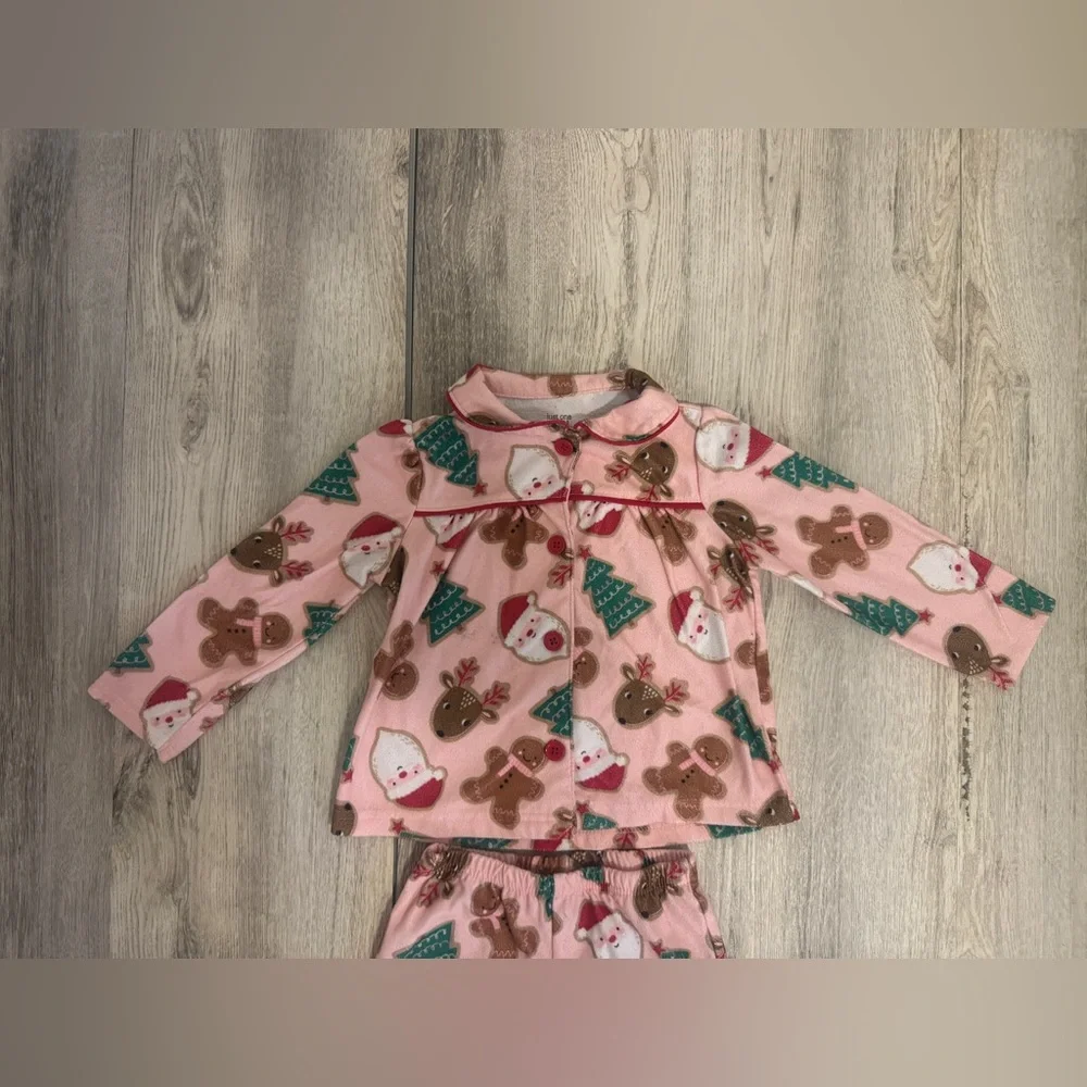 Carter's Pink Holiday Pajama Set with Santa and Gingerbread